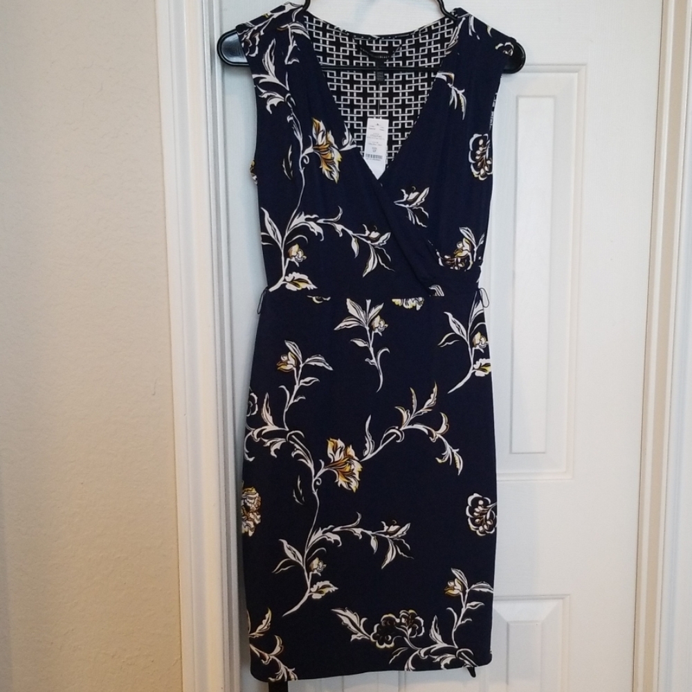 Reverse Printed Faux Wrap Dress